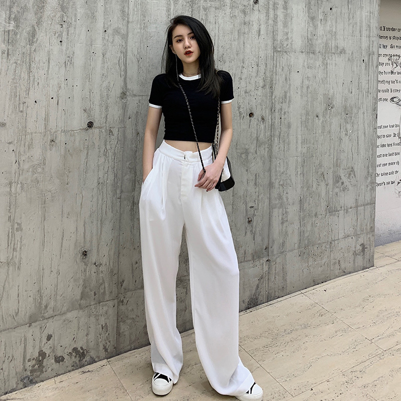 特价白色直筒裤女_queenzz坠感阔腿裤直筒高腰宽松裤子女夏季薄款显瘦