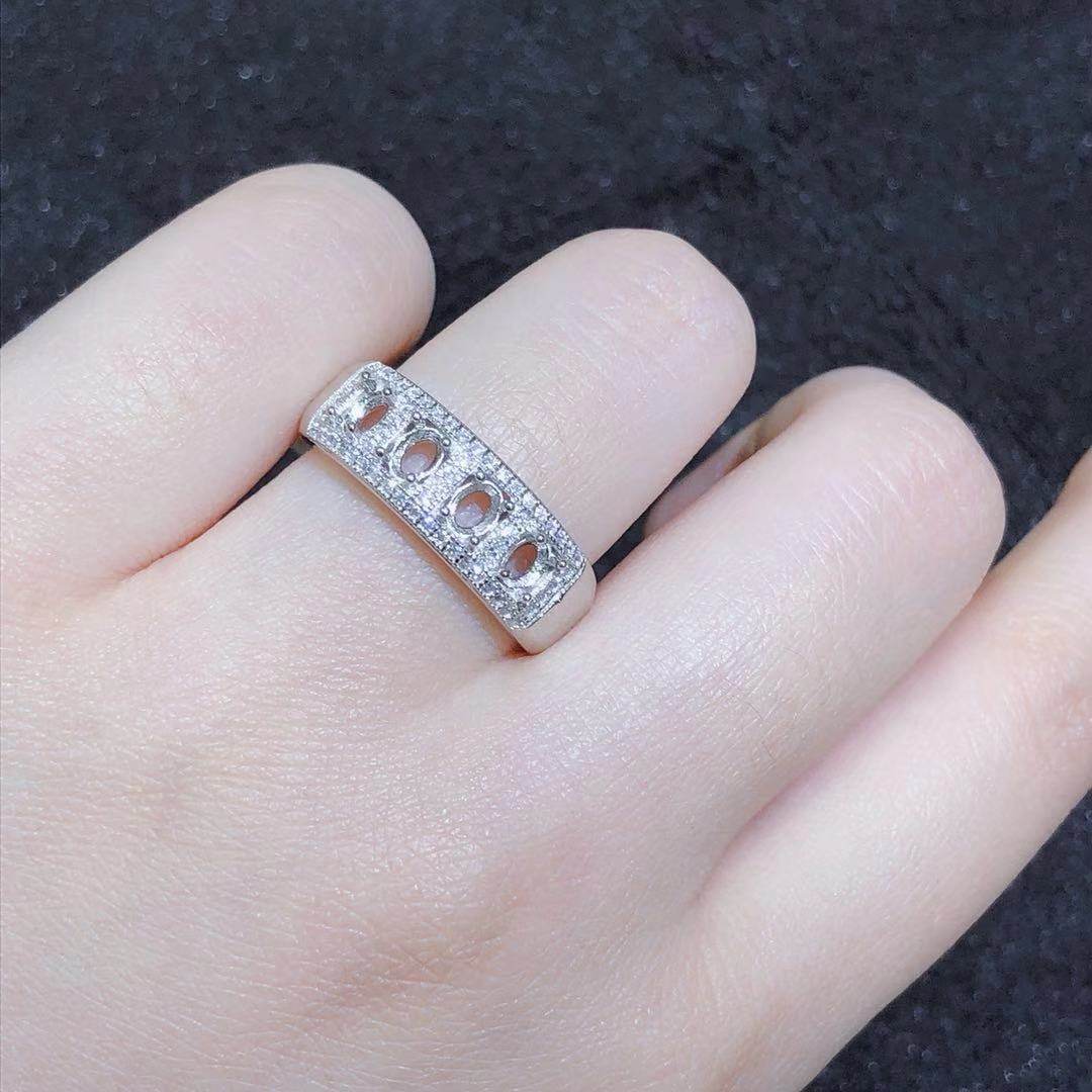 女士戒指时尚_925纯银时尚精致排戒椭圆3*4女士戒指