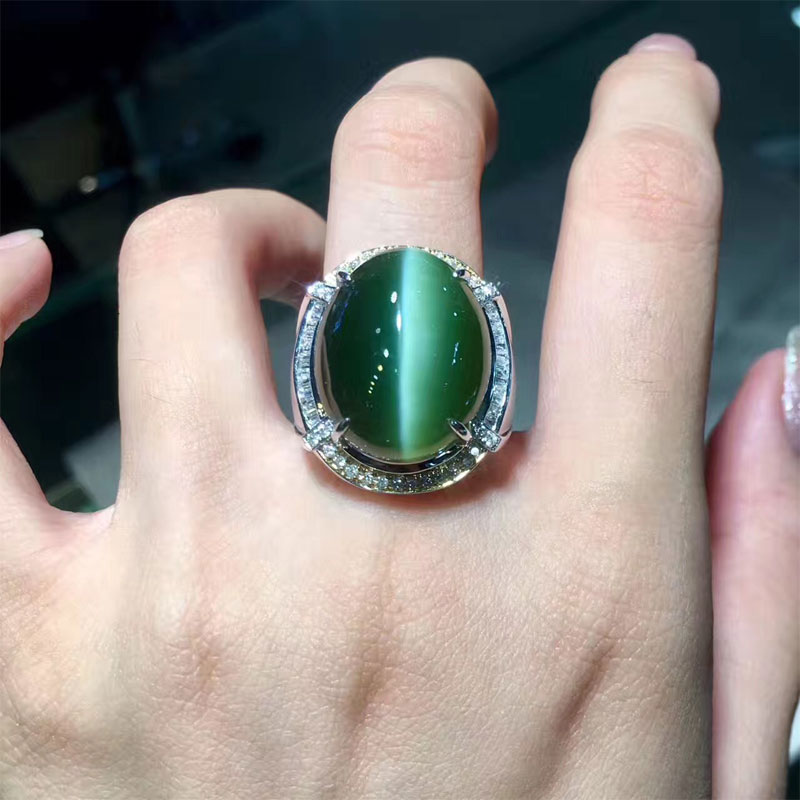 玉戒指 男士 金镶玉_和田玉金镶玉戒指碧玉猫眼男戒18k金镶玉真钻豪华