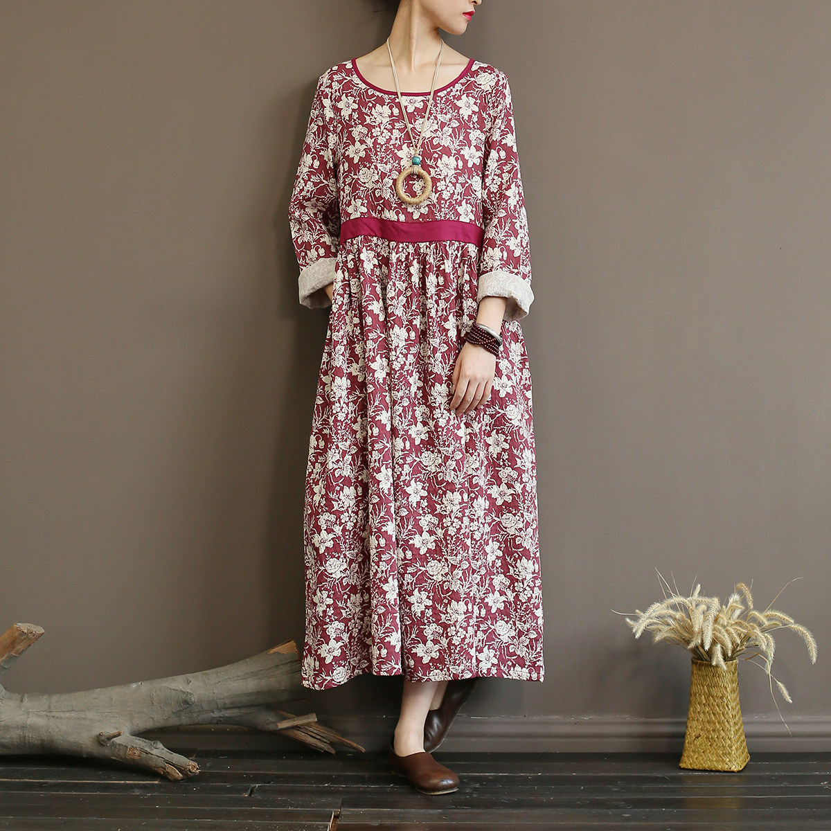 碎花连衣裙秋款长袖长裙_原创秋款全棉连衣裙长袖大摆裙碎花文艺印花