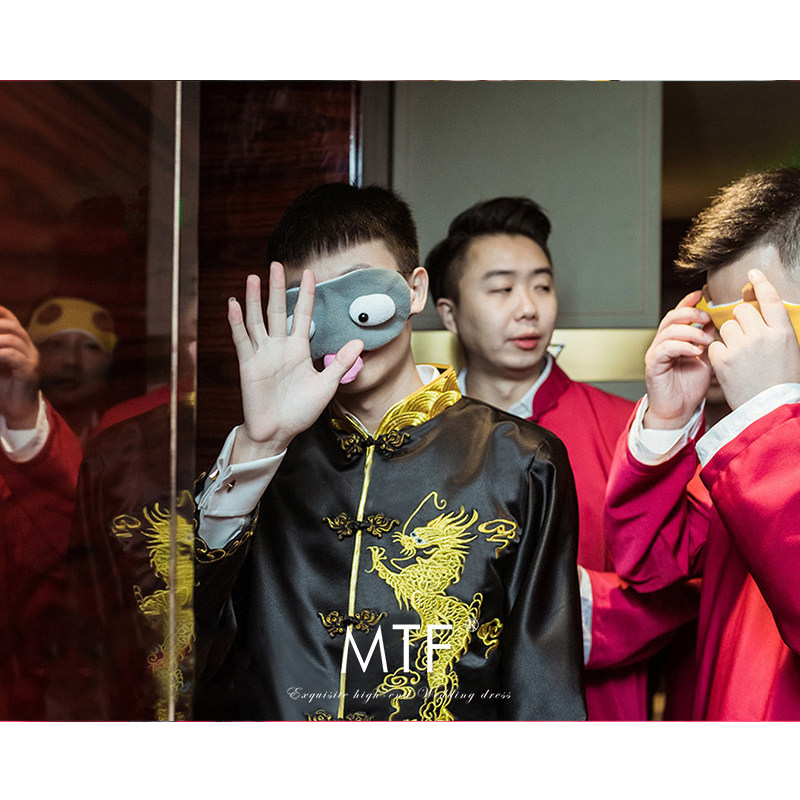 秀禾服结婚新郎2017春季新款敬酒服龙凤褂套装红色中式礼服百搭男