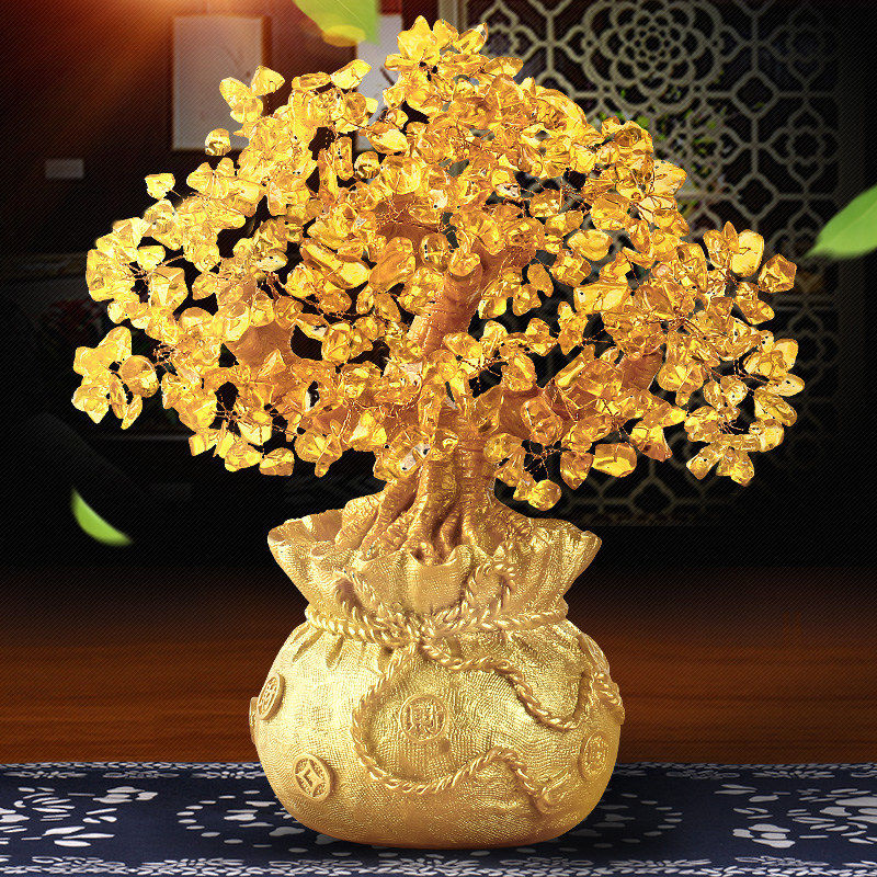 家装饰品摆件 客厅_黄水晶摇钱树摆件小招财树家居创意酒柜家装饰品