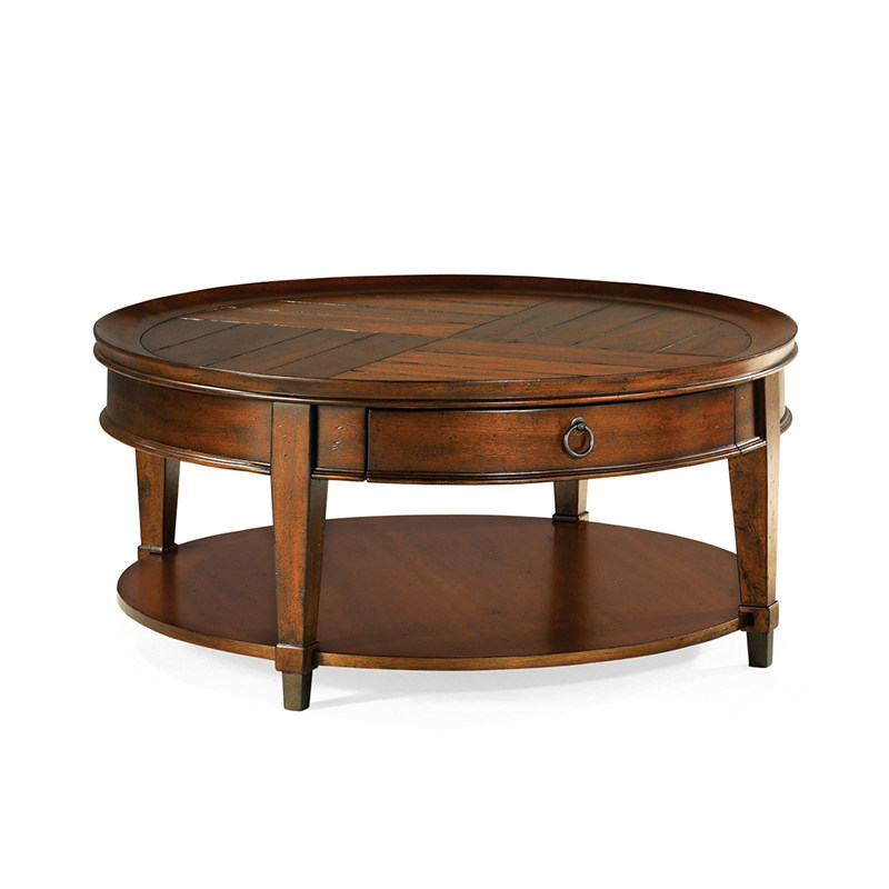 优梵艺术 vinsion美式实木圆形茶几简约客厅复古小圆几桌子小户型