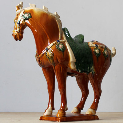 洛阳唐三彩马陶瓷马摆件高樱三花马家居摆设商务礼品镇宅旺财辟邪