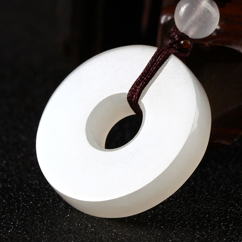 和田玉平安扣吊坠 羊脂白玉玉坠 玉石吊坠男女款和田玉平安扣挂件