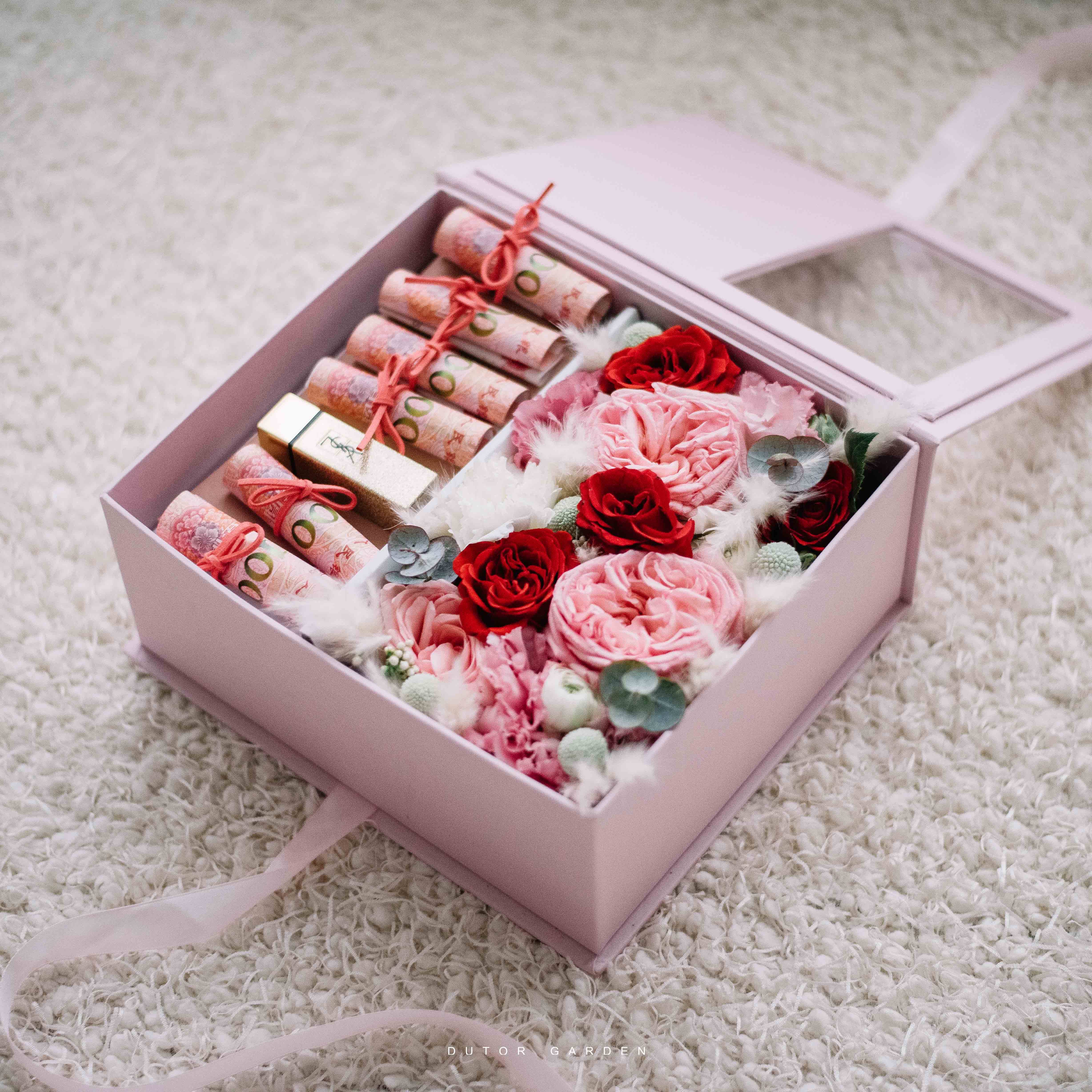 进口玫瑰花韩式花盒七夕女生节礼盒送爱人西安鲜花实体店同城速递