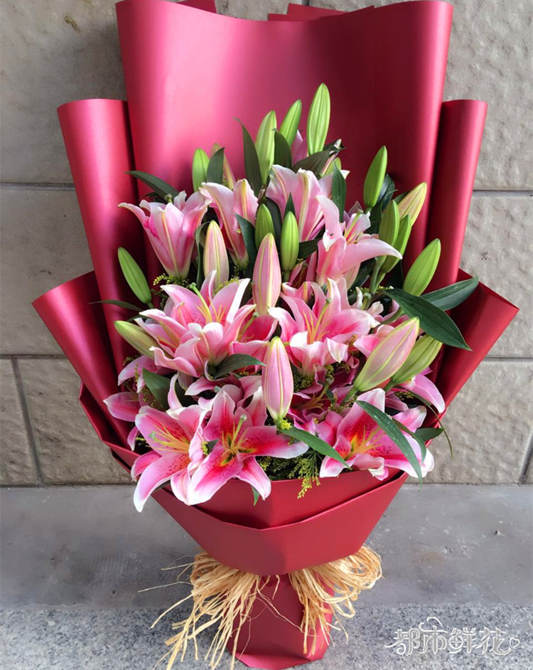 鲜花百合花_粉百合花束鲜花速递深圳花店长辈领导同事朋友爱情生日