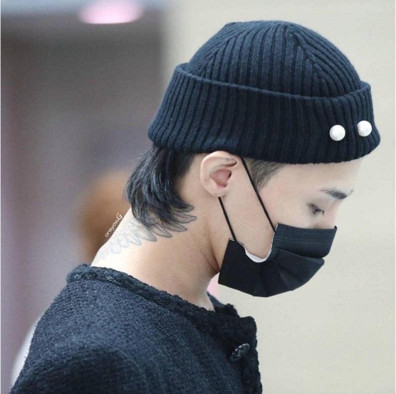 热销gd同款_bigbang gd权志龙同款 珍珠百搭黑色套头帽 纯色毛线针织