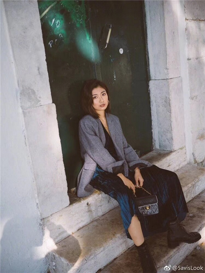 【hsu】savislook水妖savi博主同款人字纹单排扣优雅灰色西装外套