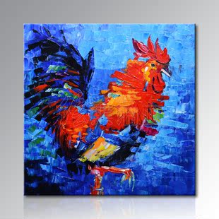 纯手绘厚油公鸡玄关餐厅客厅卧室立体动物抽象画现代装饰油画挂画