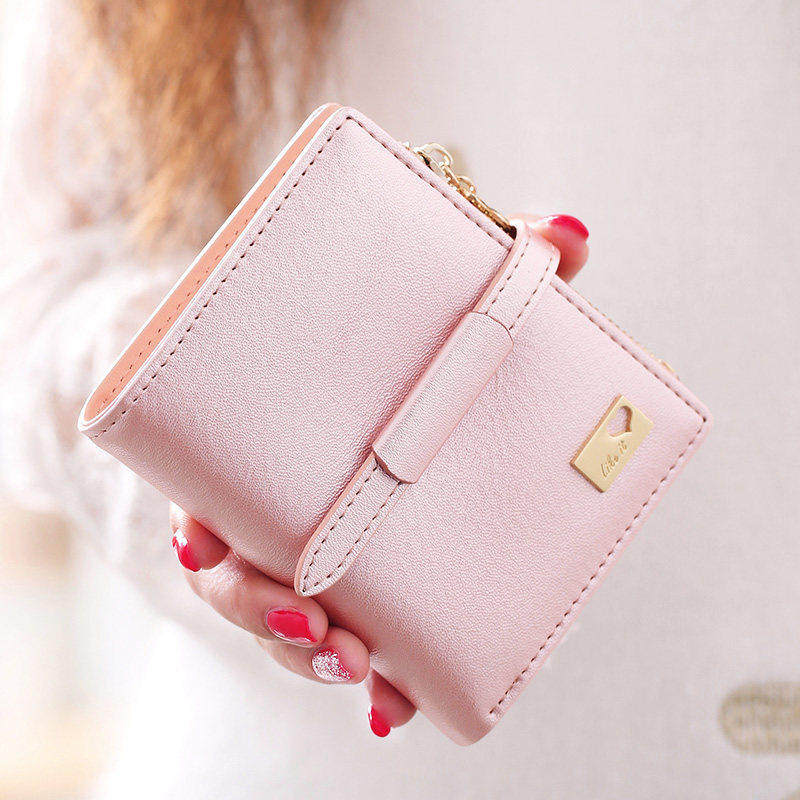 邻家小妃女士钱包女短款 日韩版简约抽带珠光皮女式皮夹零钱包