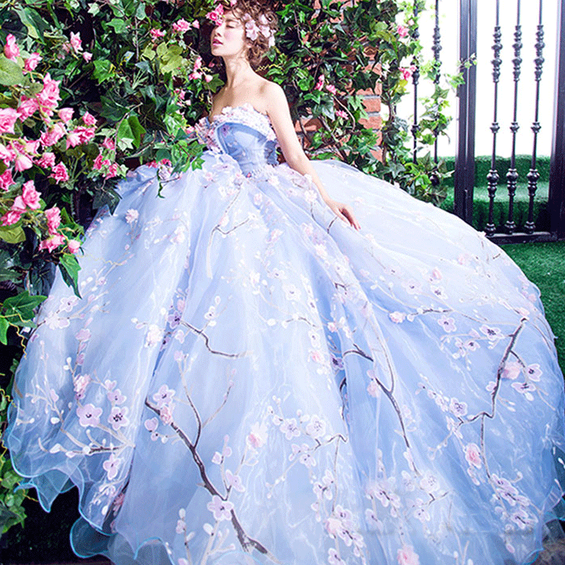 影楼主题服装展会新款花仙子婚纱外景拍照摄影情侣花朵抹胸礼服