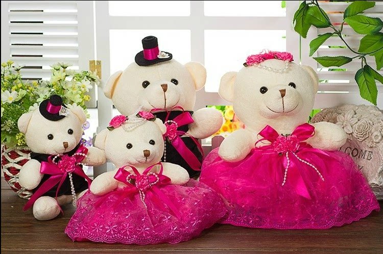 一对 结婚_婚车熊公仔车头装饰情侣婚纱熊一对婚庆娃娃花车小熊结婚