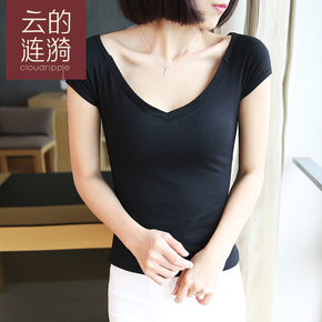 修身v领短袖t恤女
