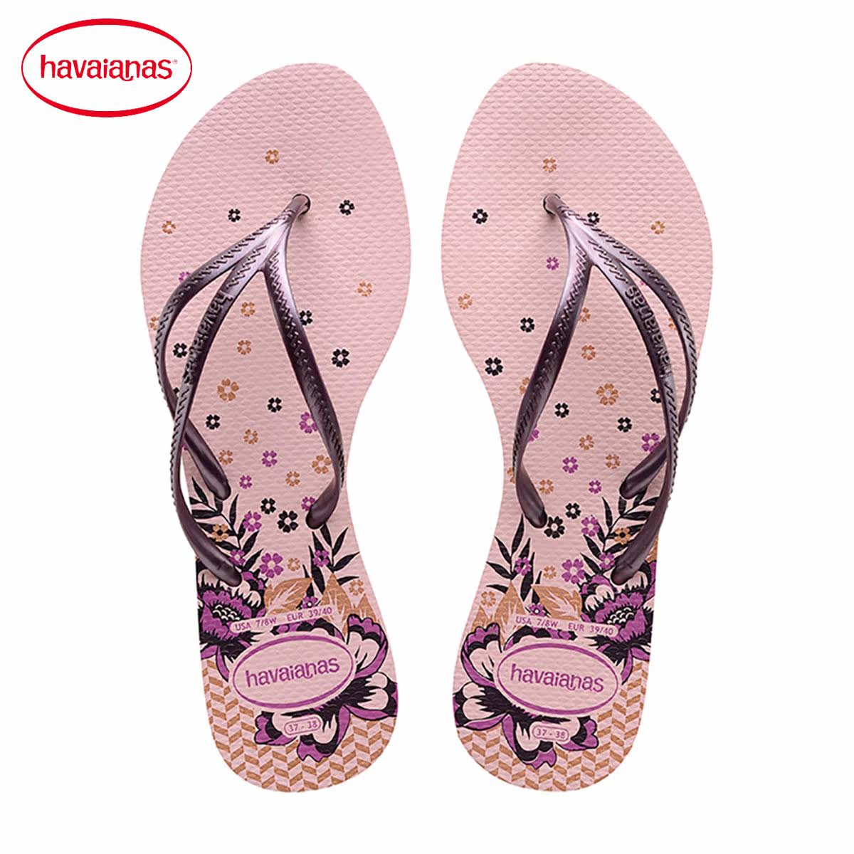 特havaianas巴西人字拖tria粉紫色三带防滑沙滩拖鞋女哈瓦那