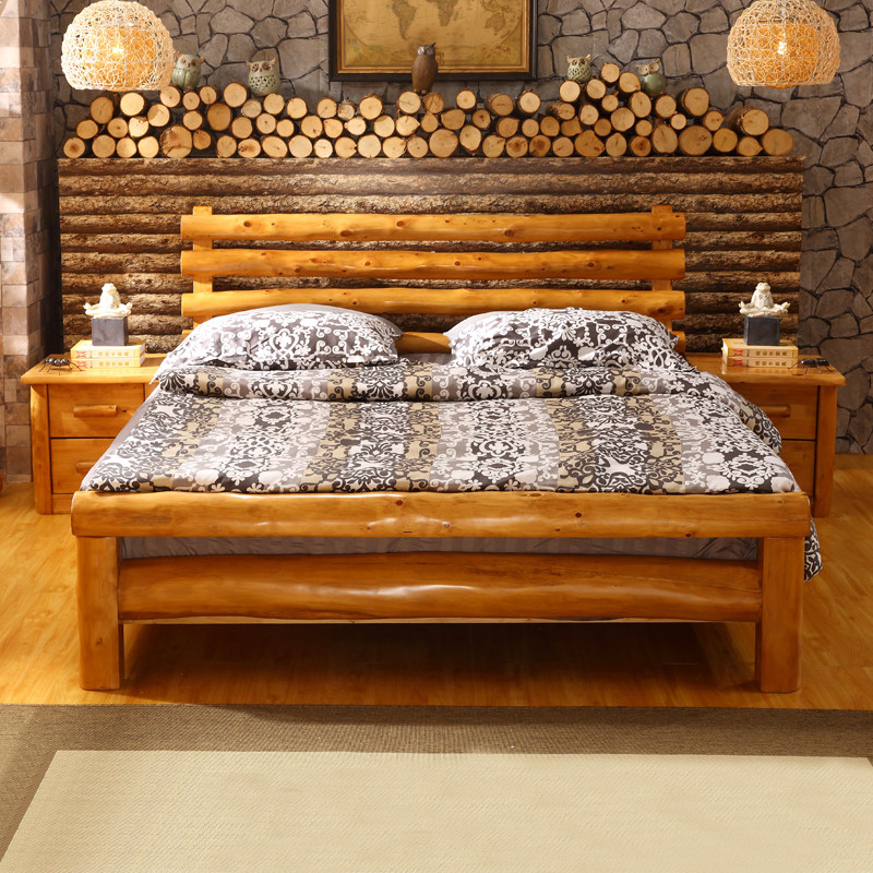实木原木床纯柏木床现代简约1.8米双人床1.5米全实木环保旅馆家具
