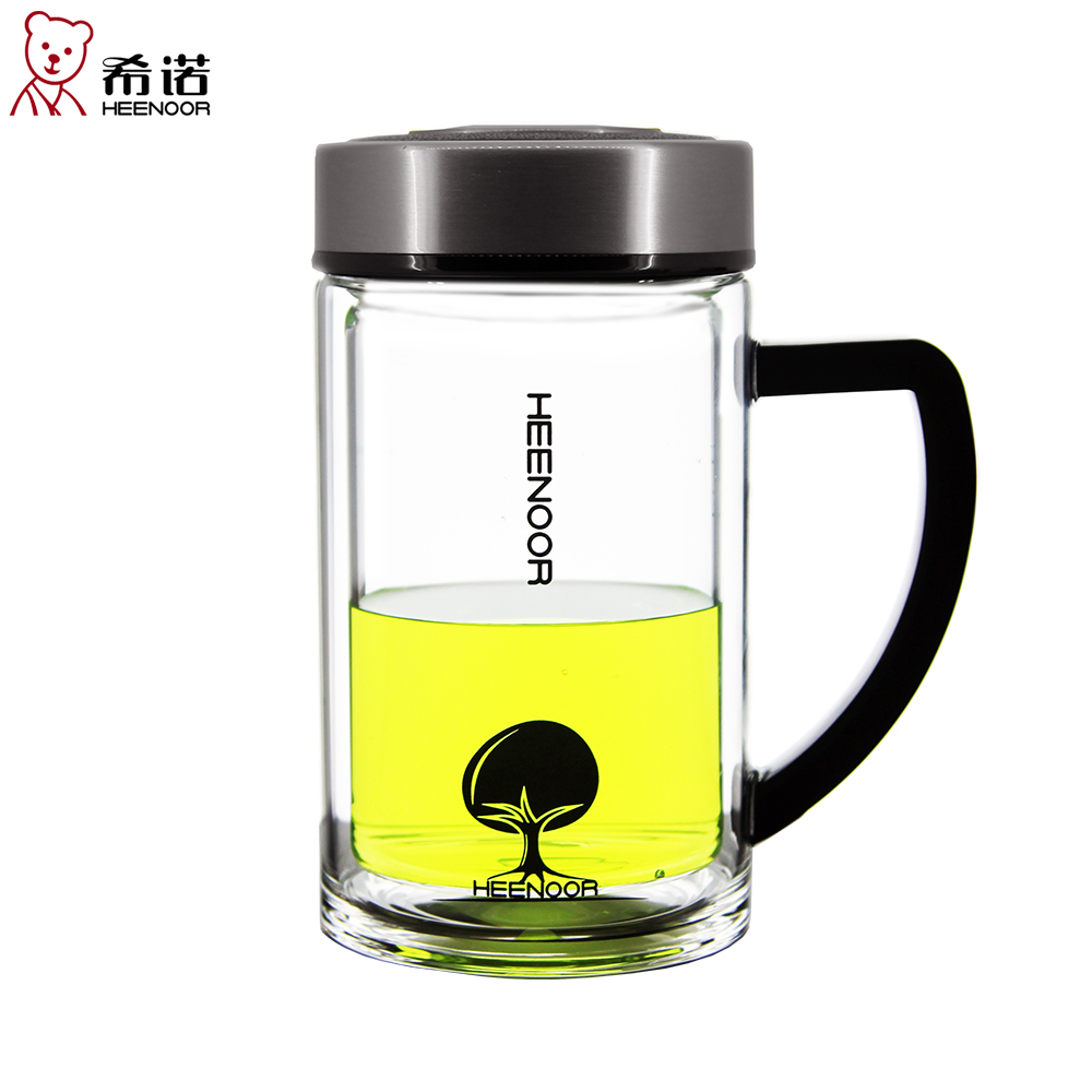 热销希诺玻璃杯 加厚_希诺双层玻璃杯办公室茶杯加厚 防漏带盖隔热带