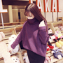 AURA冬季新款女士加厚保暖韩版卷边袖高领宽松纯色蝙蝠袖打底毛衣