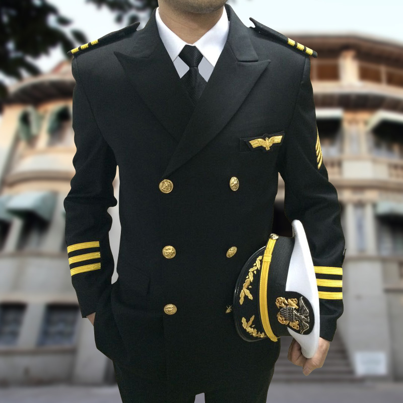 国际航空衬衫飞行员机长衬衣演出制服酒吧空少制服机长制服深蓝色