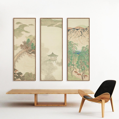 日式装饰浮世绘挂画禅意风景玄关大型四联竖版装饰画客厅简约壁画