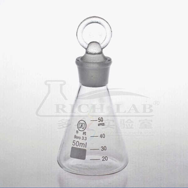高硼硅玻璃具塞三角烧瓶 50ml 磨口锥形瓶 磨砂口带刻度 带塞烧瓶
