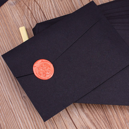黑色烫金西式信封个性创意装饰信封明信片收纳商务信封 单款5枚入_7折