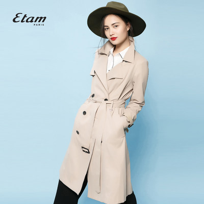艾格etam 2016 秋新品纯色英伦风中长款风衣16013419671