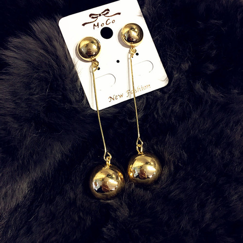 网红潮人dnqueen同款金属球形长耳环耳钉大小球球长款耳坠