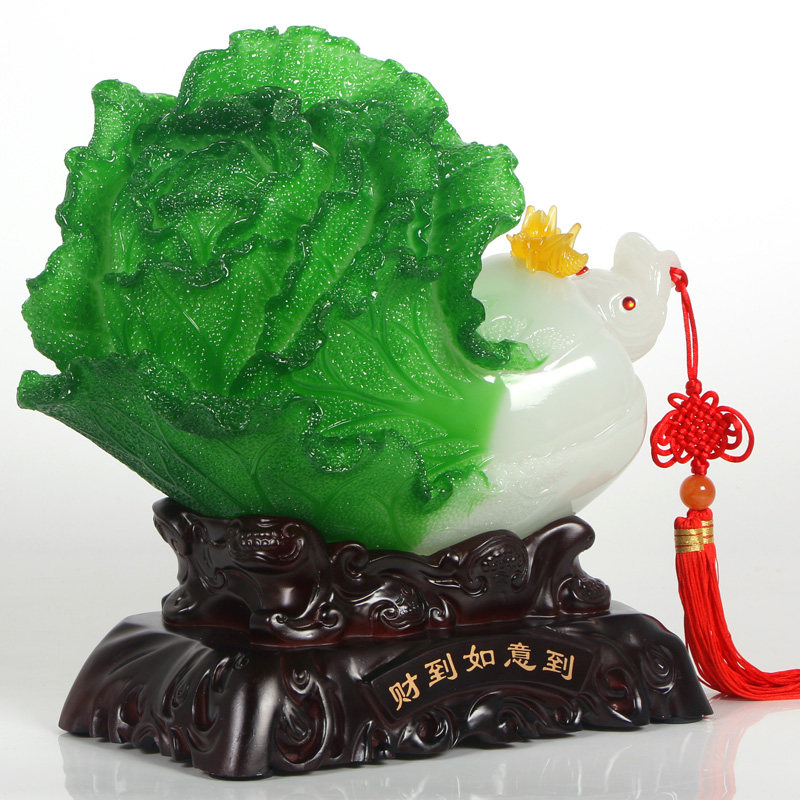 白菜摆件 招财_财到如意新款绿色到大号招财玉白菜摆件乔迁礼品饰品店