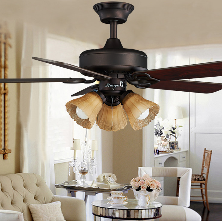 美式风扇吊灯 复古_复古吊扇灯欧式仿古木叶电扇灯餐厅风扇灯美式田园