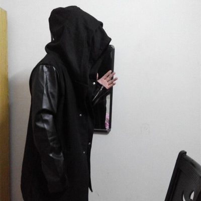暗黑者同款黑色 darker帽衫青少年毛呢大衣秋冬风衣皮袖外套包邮