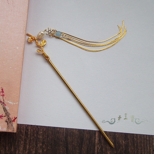 【特价】青玉簪手工制作复古风发簪簪子古典步摇汉服曲