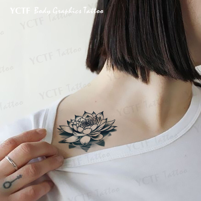 纹墨轩 纹身贴纸 佛 莲花座 梵文 藏文 经文 荷花防水
