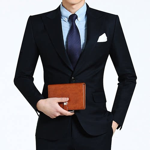 韩国代购男秋季韩版时尚商务高端休闲修身深蓝色绅士男士西服单西