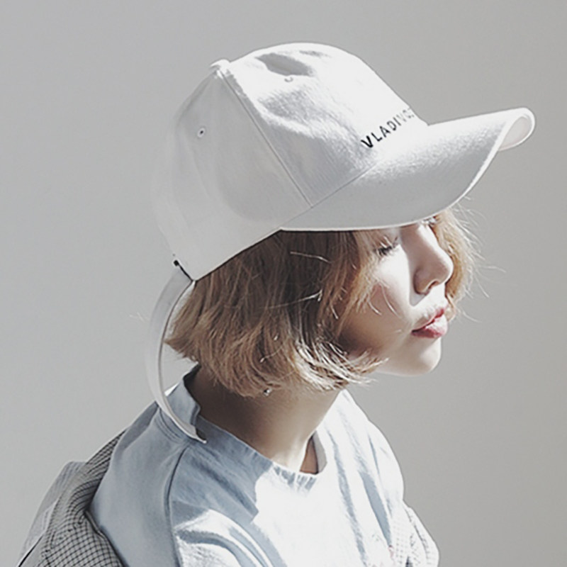 帽子女夏天字母刺绣长带子棒球帽白色鸭舌帽潮人时尚百搭遮阳帽男