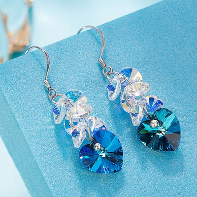 奥地利水晶耳环925纯银耳饰海洋之心耳坠耳钉饰品爱心情人节礼物