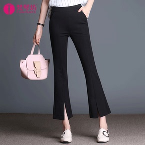 梵琴坊2018春季新款休闲西裤开叉喇叭裤女九