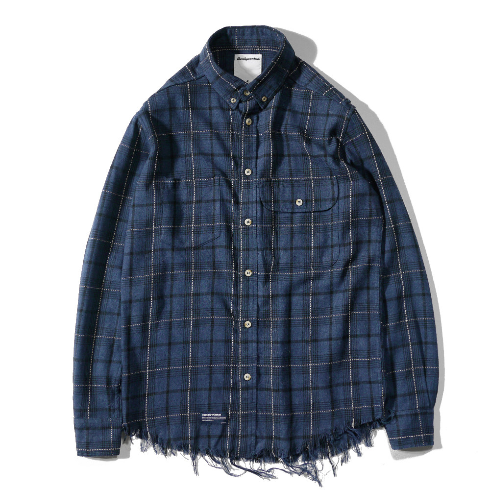 dakyam ctwk 2017  破烂不修边幅邋遢风 格纹粗织长袖衬衫