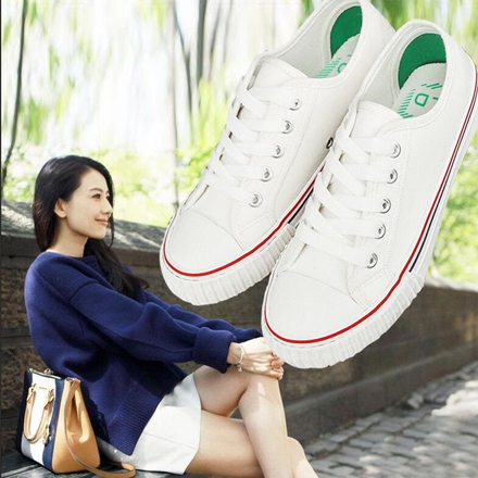 刘诗诗同款夏百搭小白鞋子透气帆布鞋女低帮浅口系带学生鞋休闲鞋