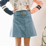 爱爱丸 春装新款 极简大牌感金属圆环单排扣A字牛仔半裙