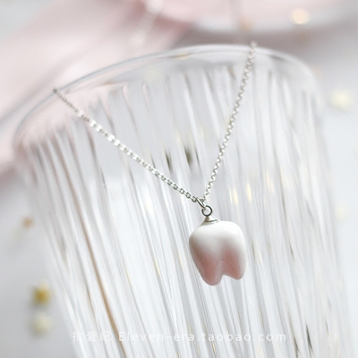 拾壹纪一颗牙齿的爱情可爱陶瓷智齿925纯银锁骨项链文艺情侣