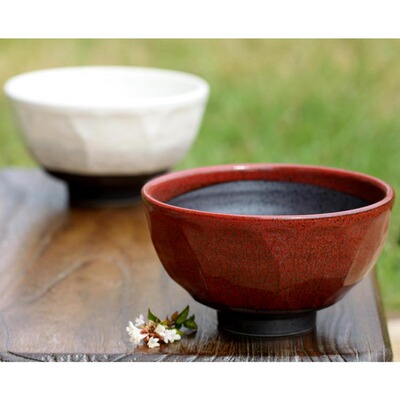 日本进口厚边古朴大面碗汤碗隔热性好的高温瓷大碗红白双色可选