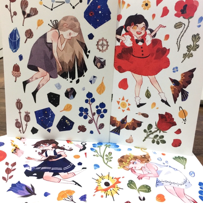 手账贴纸人物 凋零绽放可爱女孩和纸贴纸 日记本手账装饰贴纸