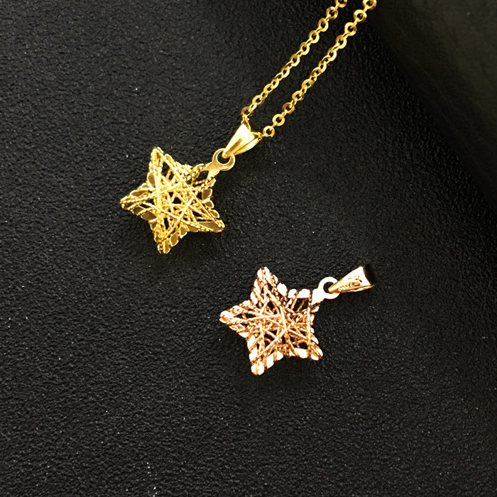 特价18k金链子_立体拉丝五角星 彩金au750吊坠18k黄金玫瑰金挂坠子