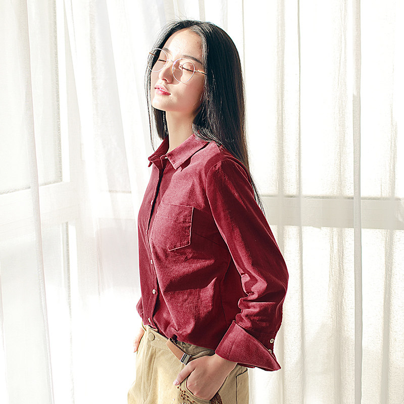 素缕春装2018新款女装文艺长袖纯棉马蹄袖衬衫