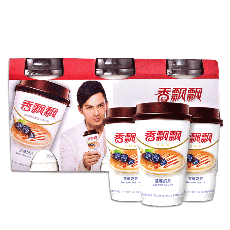 香飘飘奶茶三连杯_xiang piaoa/香飘飘 蓝莓味76g*3杯 三连杯装杯装