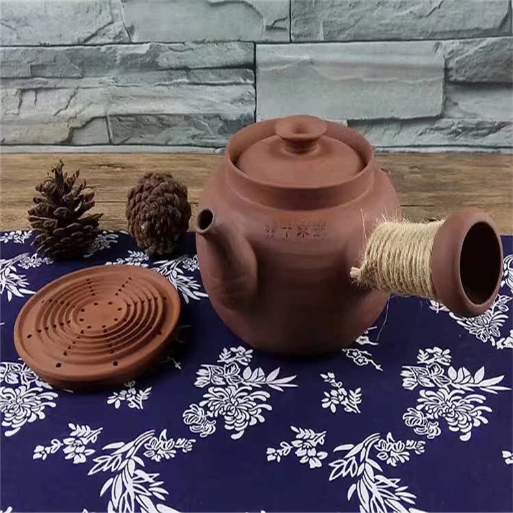 侧把砂挑潮州手拉朱泥壶砂铫煮茶器紫砂煮水壶黄甲荣手工壶茶洗
