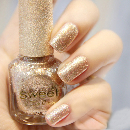 sweet color无毒环保指甲油美甲套装持久糖果色金色香槟色亮片
