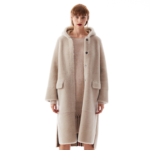 thelolo皮草 进口美丽奴皮毛一体背后条纹长款皮毛外套ze238