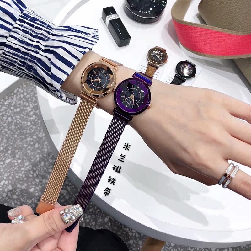 迪奥手表_菱形面蓝砂石星空手表两件套奥米迪奥女士时尚潮流防水抖音